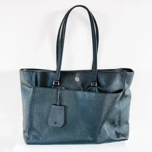 Tory Burch Tote Bag York Gold Buckle Saffiano Leather Large Purse Black/Gold